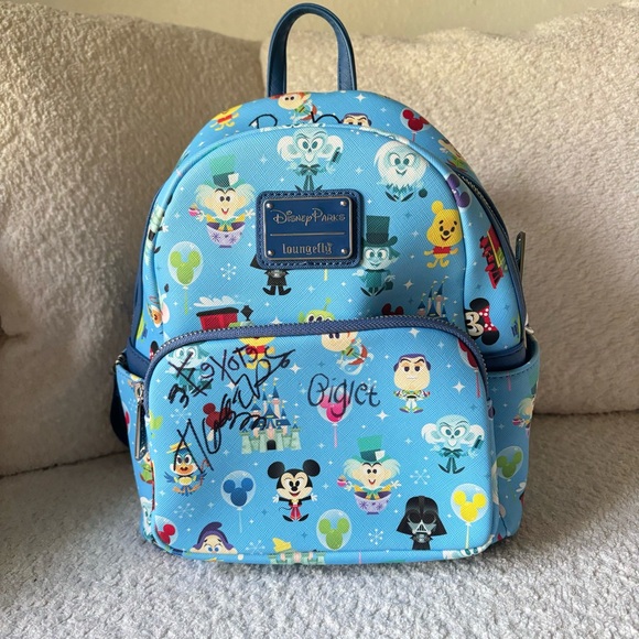 Loungefly X Disney Parks Blue Chibi Style Characters *AUTOGRAPHED* Backpack - Picture 1 of 9